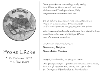 Anzeige von Franz Lücke 