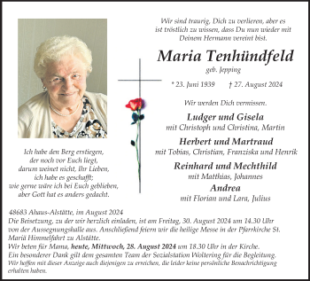 Anzeige von Maria Tenhündfeld 