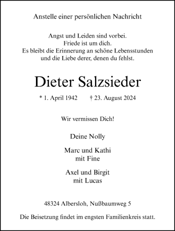 Anzeige von Dieter Salzsieder 