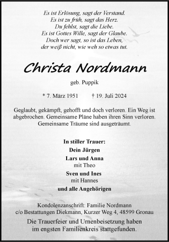 Anzeige von Christa Nordmann 