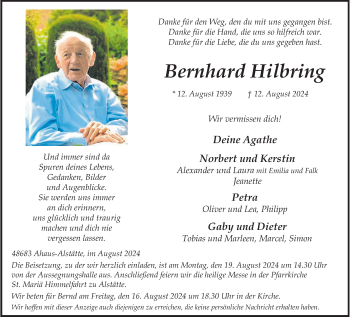 Anzeige von Bernhard Hilbring 