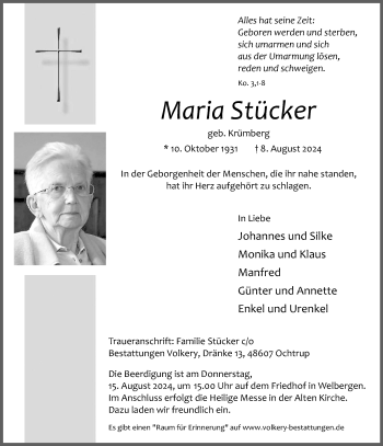 Anzeige von Maria Stücker 