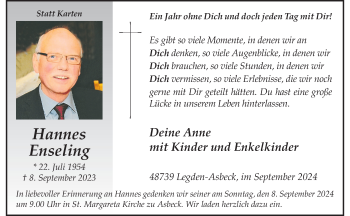 Anzeige von Hannes Enseling 