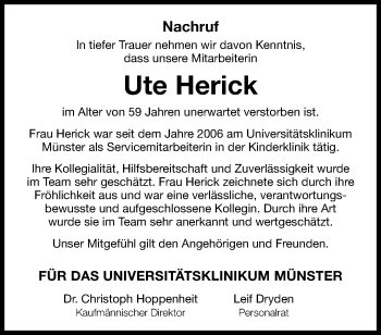 Anzeige von Ute Herick 