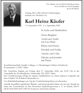 Anzeige von Karl Heinz Käufer 