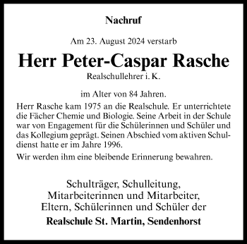 Anzeige von Peter-Caspar Rasche 