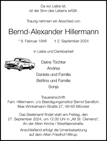 Anzeige von Bernd-Alexander Hillermann 