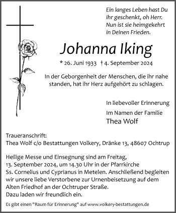 Anzeige von Johanna Lking 