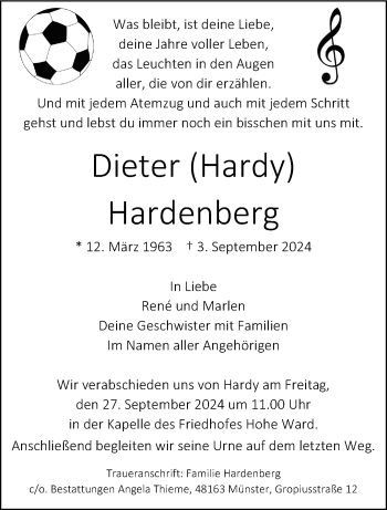 Anzeige von Dieter Hardenberg 