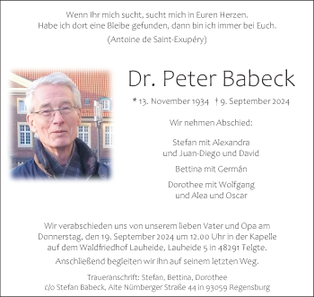 Anzeige von Dr. Peter Babeck 