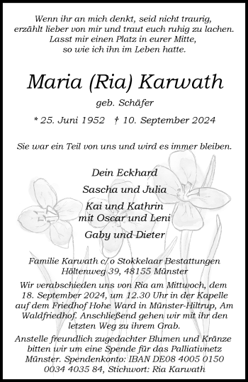 Anzeige von Maria Karwath 