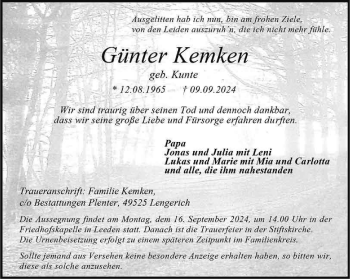 Anzeige von Günter Kemken 