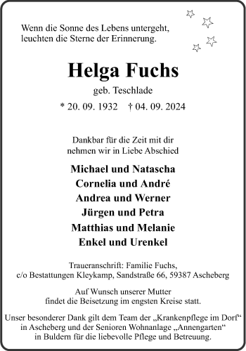 Anzeige von Helga Fuchs 