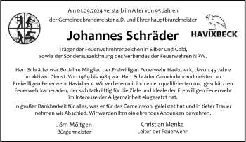 Anzeige von Johannes Schräder 