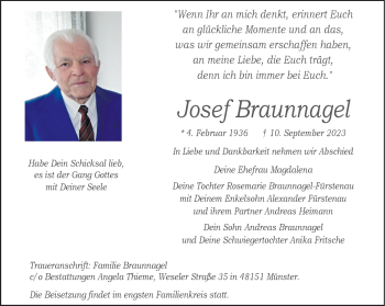 Anzeige von Josef Braunnagel 