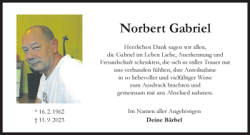 Anzeige von Norbert Gabriel 