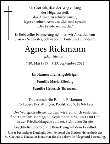 Anzeige von Agnes Rickmann 