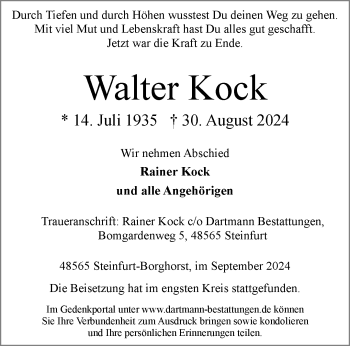 Anzeige von Walter Kock 