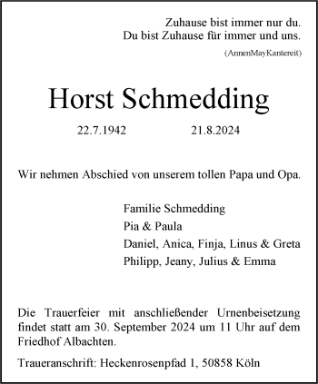 Anzeige von Horst Schmedding 