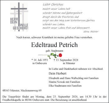 Anzeige von Edeltraud Petrich 