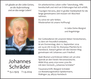 Anzeige von Johannes Schräder 