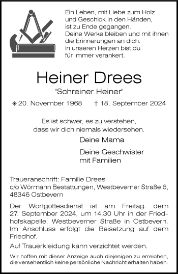 Anzeige von Heiner Drees 