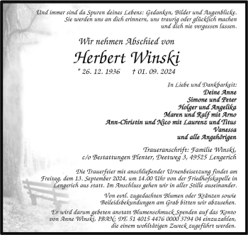 Anzeige von Herbert Winski 