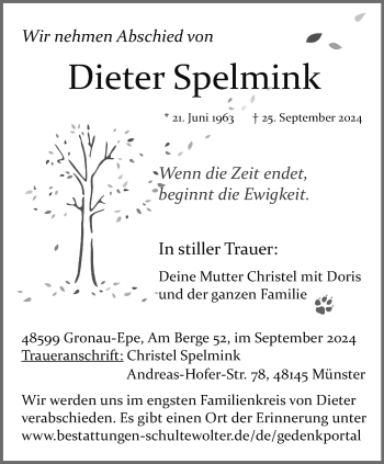 Anzeige von Dieter Spelmink 