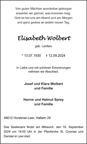 Anzeige von Elisabeth Wolbert 