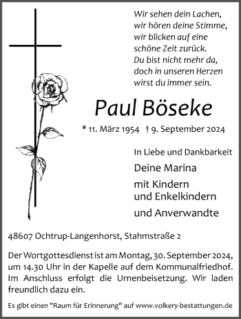 Anzeige von Paul Böseke 