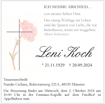 Anzeige von Leni Koch 