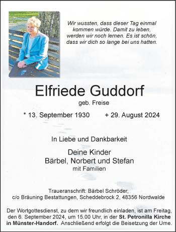 Anzeige von Elfriede Guddorf 