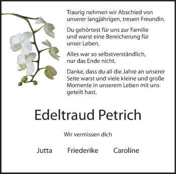 Anzeige von Edeltraud Petrich 