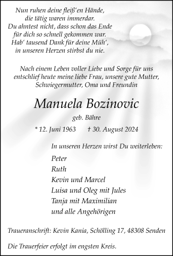 Anzeige von Manuela Bozinovic 