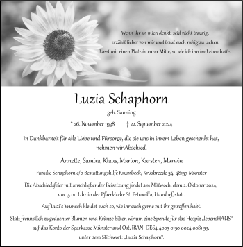 Anzeige von Luzia Schaphorn 