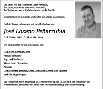 Anzeige von José Lozano Peñarrubia 