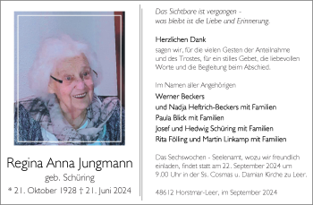 Anzeige von Regina Anna Jungmann 