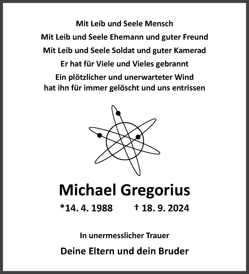  Traueranzeige für Michael Gregorius vom 25.09.2024 aus 