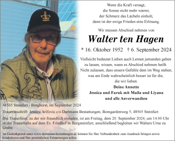 Anzeige von Walter Ten Hagen 