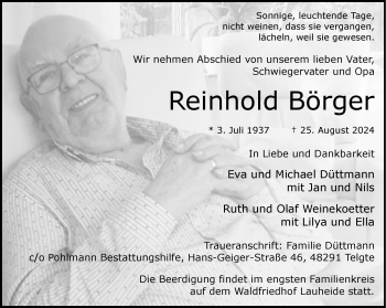 Anzeige von Reinhold Börger 