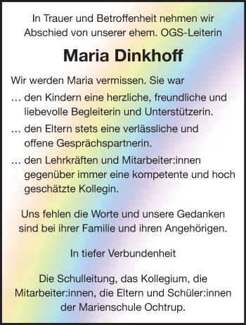 Anzeige von Maria Dinkhoff 