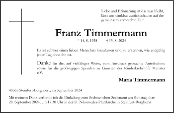 Anzeige von Franz Timmermann 