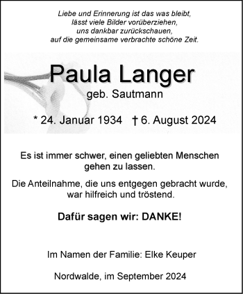 Anzeige von Paula Langer 