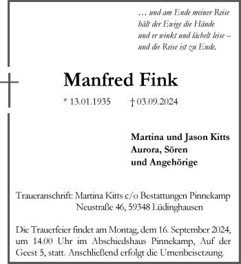 Anzeige von Manfred Fink 