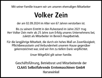 Anzeige von Volker Zein 