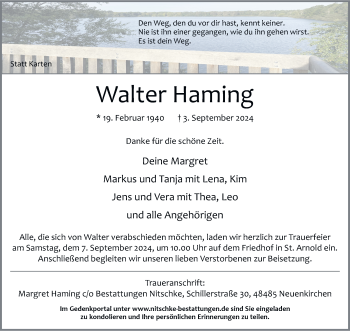 Anzeige von Walter Haming 