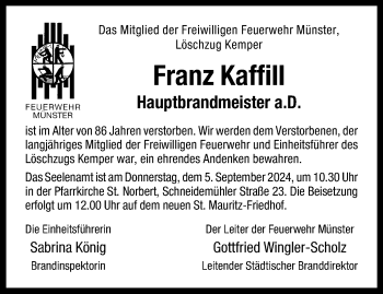 Anzeige von Franz Kaffill 