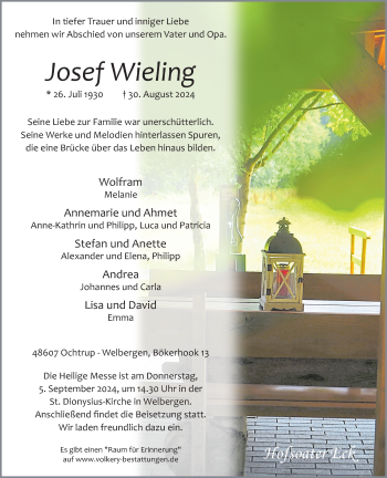 Anzeige von Josef Wieling 