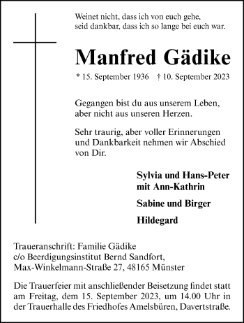 Anzeige von Manfred Gädike 