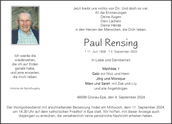 Anzeige von Paul Rensing 